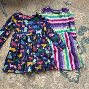 Mini Boden Navy Dog Print Dress & Purple Lands End Multi-Stripe Dress